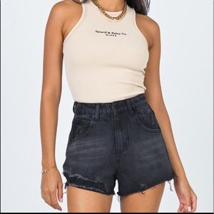 princess polly distressed black denim jean shorts